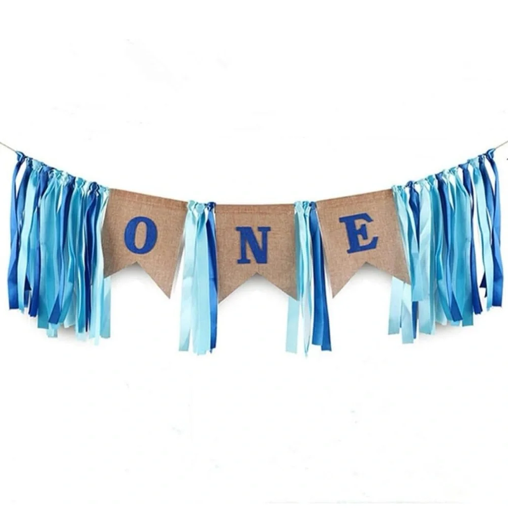 SS Cohen Baby Boy Blue 1st birthday Burlap Highchair Banner